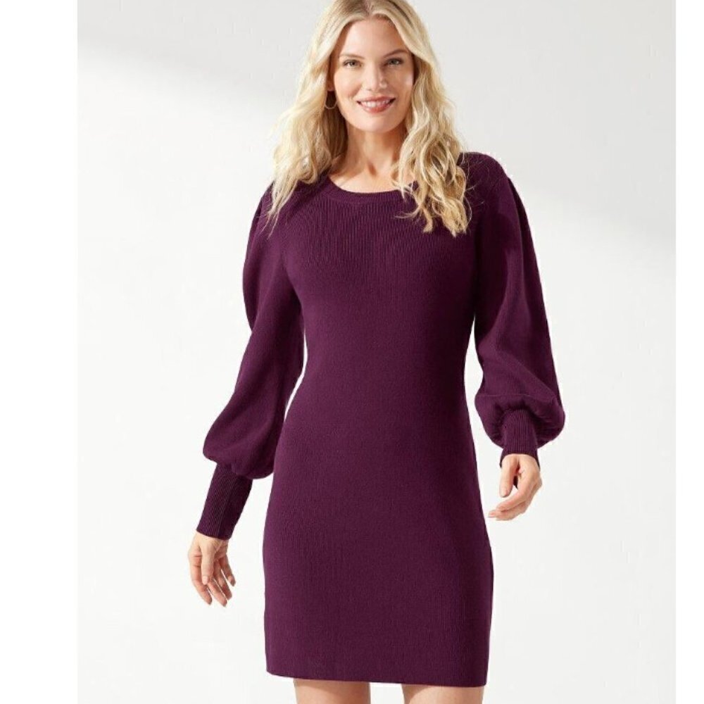 Tommy Bahama Womens XL‎ Pickford Balloon Sleeve Rum Berry Dk Red Sweater Dress